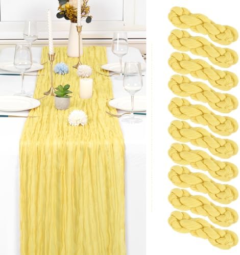 10 Pack Light Yellow Cheesecloth Table Runner, Extra Wide 35x120 Inch
