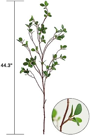 Floroom 4 pcs Artificial Eucalyptus Green Branches 44.3 Inch, Faux Greenery Plant Stems Ficus Twigs Fake Tree Branches for Vase Home Decorations