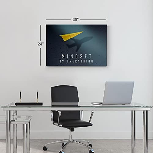 Smile Art Design Mindset is Everything Paper Plane Motivational Wall Art Canvas Print Inspirational Wall Art Entrepreneur Quote Office Living Room Decor Gift Ready to Hang 19x28