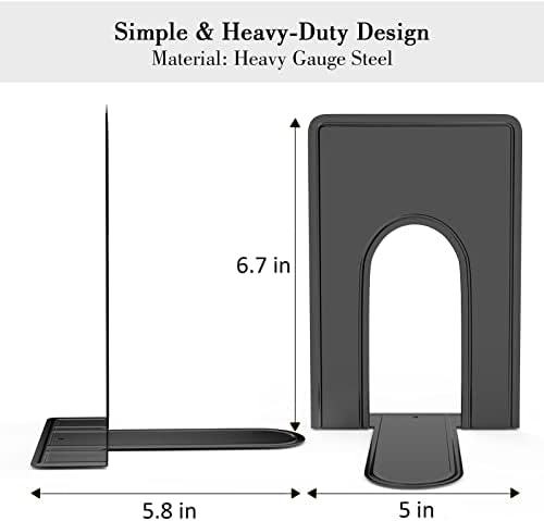 Optomni Bookends, Book End Supports Heavy Duty Metal Bookend Support, Book Ends Supports for Shelves Decor Home Office School (2 Pairs/4 Pieces, Black)