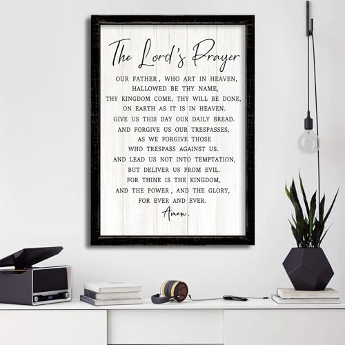 The Lord’s Player Rustic Bible Verse Framed Wall Art, 11''×16'' Vintage Positive Religious Christian Saying Sign for God Jesus Christ Prayer, Narrow Holy Inspirational Catholic Scripture Decor