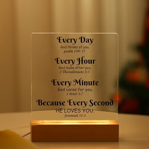 WSYEAR Bible Verse Acrylic Wooden Base Lamp with Inspirational Thoughts and Christian Religious Baptism Gifts for Women Wife Mom Men