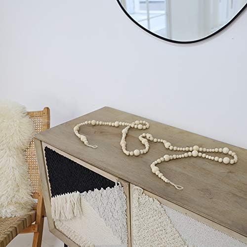 Anntool Wood Bead Garland 7.2 Feet, Farmhouse Garland Rustic Beads, Boho Beaded Garland Wall Hanging, Wooden Garland Beads Christmas Tree, Country Holiday Prayer Beads for Tiered Tray, Home Decor (2)