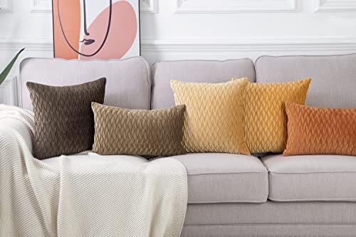 MADIZZ Set of 2 Super Soft Velvet Decorative Throw Pillow Covers 24x24 inch Gold Square with Texture Luxury Style Cushion Case European Pillow Shell for Sofa Bedroom