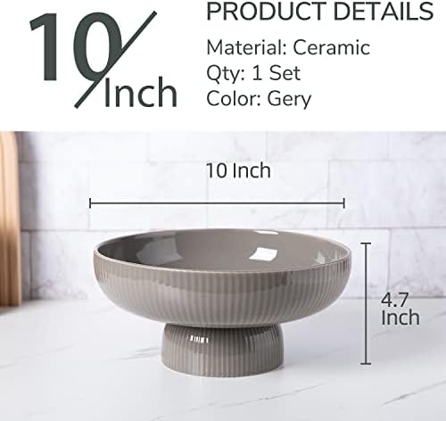 Ceramic Fruit Bowl for Kitchen Counter, Large Fruit Basket with Hole, Grey
