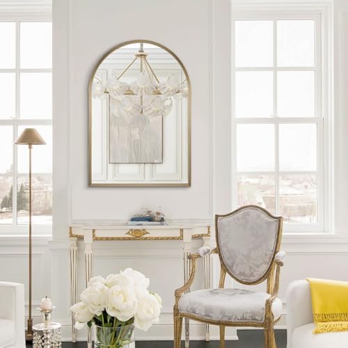 Bathroom Arched Wall Mirror Brushed Metal Vanity Wall Mounted Mirror for LivingRoom Bedroom Entryway Room Vanity Home Decor 26"x18"