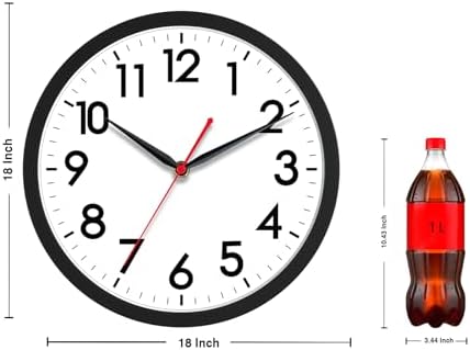 AKCISOT 18 Inch Wall Clock, Silent Battery Operated Analog Clock, Black | Large Size | Living Room | Kitchen | Classroom | Office | Easy to Read Numbers