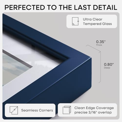 Homeforia 14x17 Blue Picture Frame, High-End Metal, 11x14 Mat, Glass