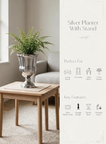 Serene Spaces Living Decorative Vase Urn, Vases for Centerpieces, Metal Vase Use for Home Decor, Wedding, Parties, Floral Arrangements (Large - Pack of 1 (Silver))