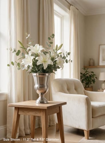 Serene Spaces Living Decorative Vase Urn, Vases for Centerpieces, Metal Vase Use for Home Decor, Wedding, Parties, Floral Arrangements (Large - Pack of 1 (Silver))