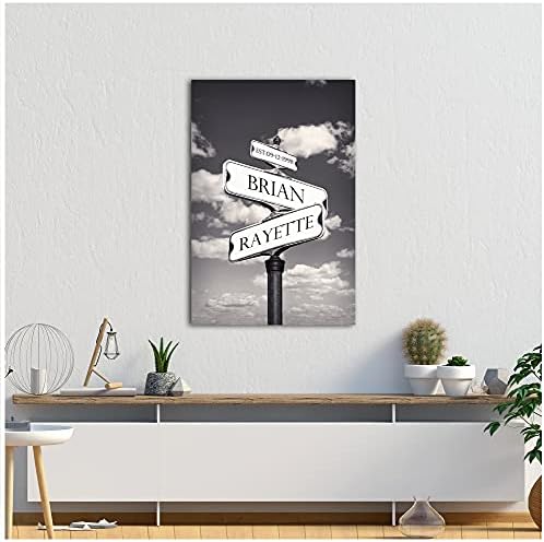A&T ARTWORK Street Sign Black and White Canvas Prints Gift Your Names,the Date and romantic verses or write your own message Gift for Anniversary,Valentine's day,Wedding. 24X36 inches