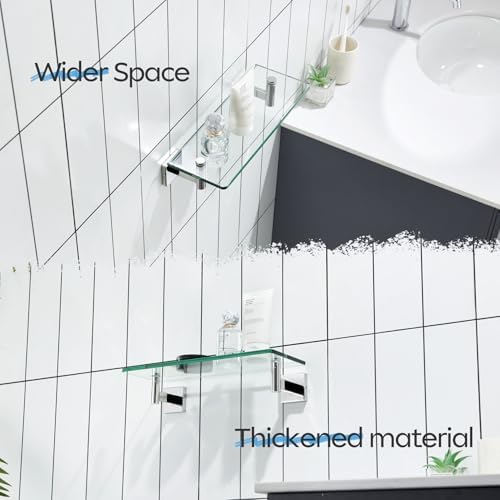 KOKOSIRI Bathroom Shelves Wall Mounted Floating Glass Shelf Polished Stainless Steel 12-Inch Hanging Rack for Storage/Room Decor 2 Pack B1105CH-L12-P2