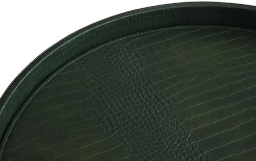 HofferRuffer Round Serving Tray 20'', Elegant Faux Leather Circle Ottoman Table Tray, Serve Tea Coffee Breakfast in Bedroom Living Room Kitchen(Green, 20")