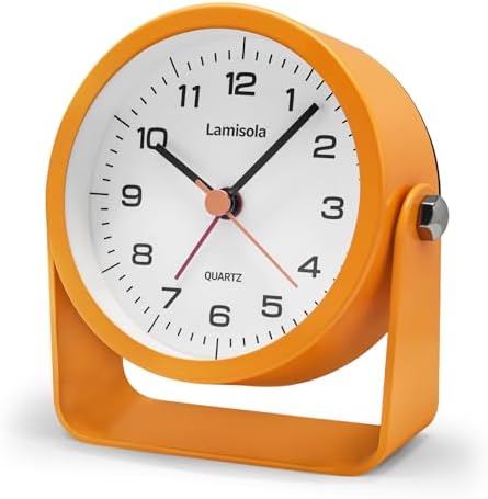 Lamisola 3.5 Inch Bathroom Clock, Small Alarm Clock for Bedroom, Orange