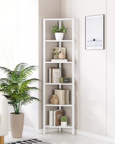 TUTOTAK 6-Tier Corner Bookshelf, Corner Shelf for Small Space