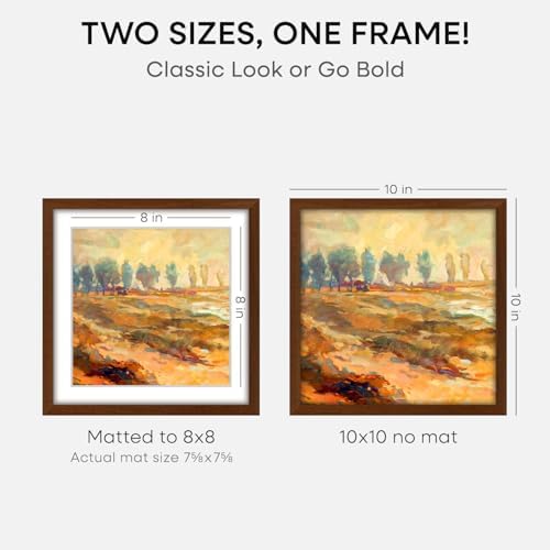 Homeforia 10x10 Brown Oak Picture Frame, High-End Wood, 8x8 Mat, Glass