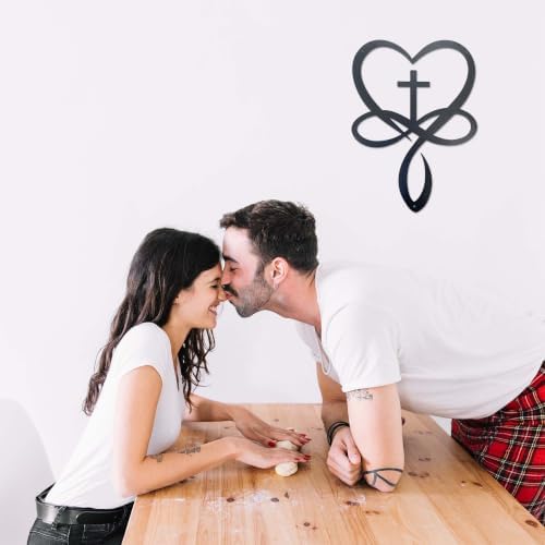 Natrlart Metal Infinity Heart Cross Wall Decor, Crosses Wall Art Home | Heart And Love Sign Wall Art, Love Gift For Wedding Home Bedroom Living Room Decoration（Black Iron Vein)