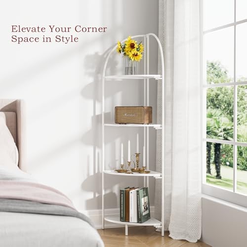 Crofy 4-Tier Foldable Corner Shelf, Metal White Frame & Shelves