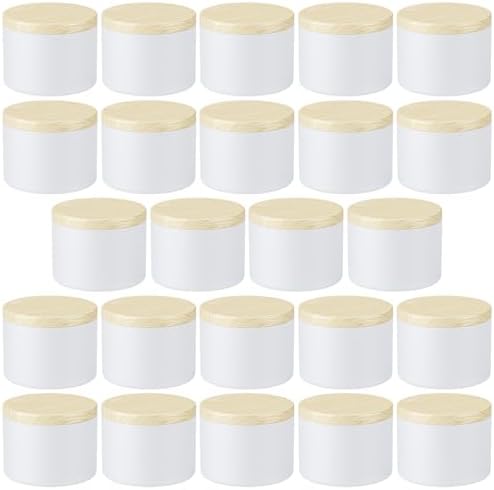 Empty Candles Tins 4 oz Candle Jars 24 pcs Candle Containers for Candle Making with Lid (White-Woodgrain, 4oz)