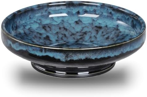 Ceramic Fruit Bowl for Kitchen Counter,Decorative Pedestal Bowl for Table Countertop,Japanese Stye Large Footed Serving Bowl,10.2 Inch (Starry Blue)