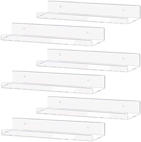 Weiai Clear Acrylic Shelves 15" Floating Wall Mount Ledge Display Bookshelf 6Pack