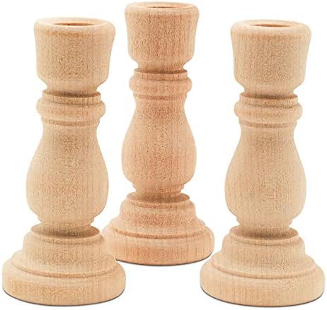 3-inch Mini Wooden Candlesticks with 1/2 inch Hole, Set of 25, for Craft Pedestals or Candle Holders, by Woodpeckers