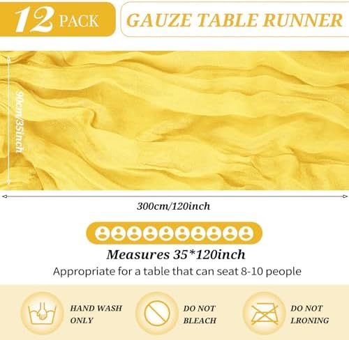 YMHPRIDE 12 Pack Cheesecloth Table Runner 35x120in Yellow Table Runner