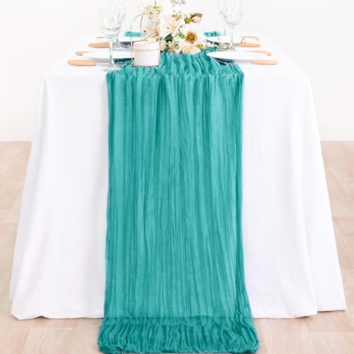 Teal Cheesecloth Table Runner 10ft Rustic Gauze Summer Decororations