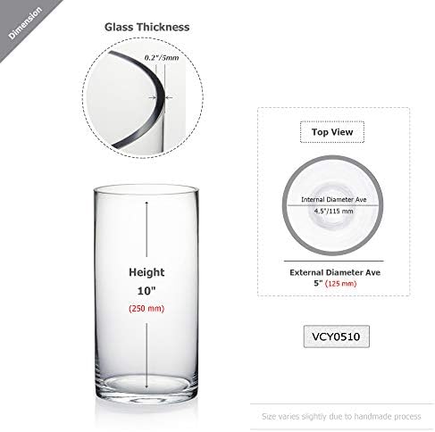 WGV Cylinder Vase, Diameter 5", Height 10", Clear Glass Floral Planter Container, Floating Candle Holder for Wedding Party Event Home Office Decor, 1 Piece