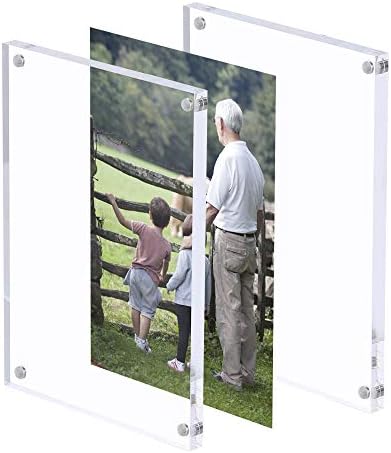 AMEITECH Acrylic Photo Frame 5x7 inches, Free Standing Desktop Double Sided Magnetic Picture Display, 10 + 10MM Thickness Clear Magnet Photo Frame with Microfiber Cloth, Gift Box Package