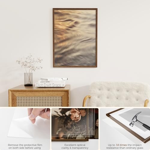 Fun Memories 18x24 Poster Frame, Solid Oak Wood Poster Frames, Modern Photo Frame for Wall 18x24 with 16x20 Mat, High Definition Plexiglass & Wall Hook Included (Walnut, 2 Pack)