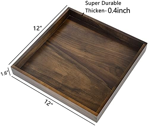 12" Square Small Black Walnut Wood Ottoman Tray No Handle
