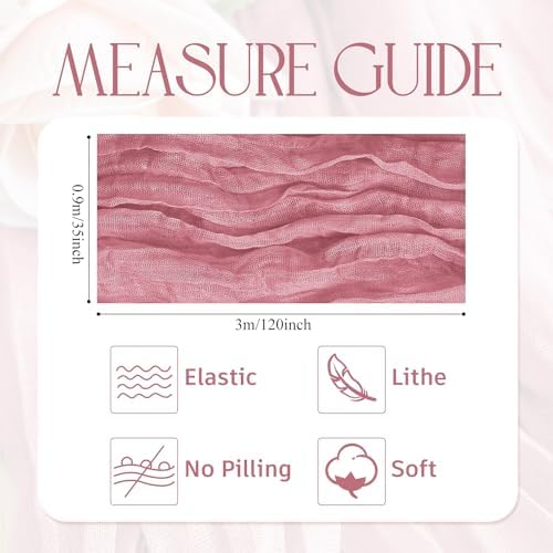 Wokceer Cheesecloth Table Runner Dusty Rose 10FT Boho Gauze, 3 Pack