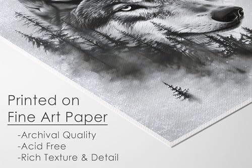 DREAM BIG PRINTABLES Double Exposure Wolf Sketch - 8x10 (Unframed) | Exquisite and Majestic Wildlife Inspired Wall Decor | Wall Decor for Modern Home and Office Spaces