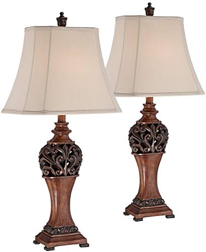 Regency Hill Exeter 30" Large Table Lamps Set of 2 Faux Wood Finish Cottage