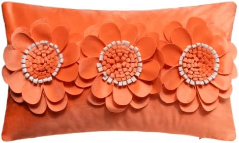 JWH 3D Flower Throw Pillow Cover Sunflower Velvet Orange 12x20 Inches