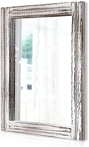 AAZZKANG Large Wall Mirror Rustic Wood Framed Hanging Mirrors Rectangle | 26"x18" Decorative Farmhouse Bedroom Bathroom Living Room Dressing Room Home Entryway