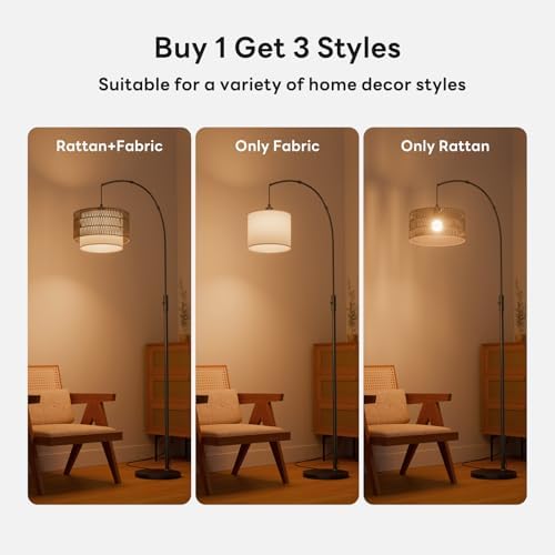 Boho Rattan Arc Floor Lamp, 71" RGB Color Changing, 3-in-1 Shade