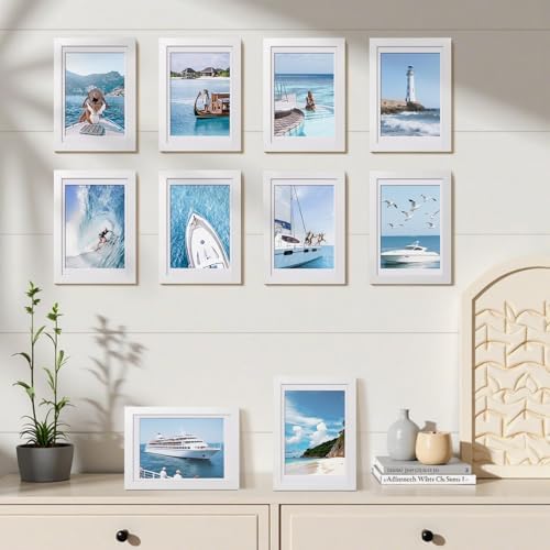 HappyHapi 4x6 Picture Frame Set of 10, Wall or Tabletop Display, White