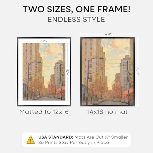 Homeforia 14x18 Black Picture Frame, High-End Metal, 12x16 Mat, Glass
