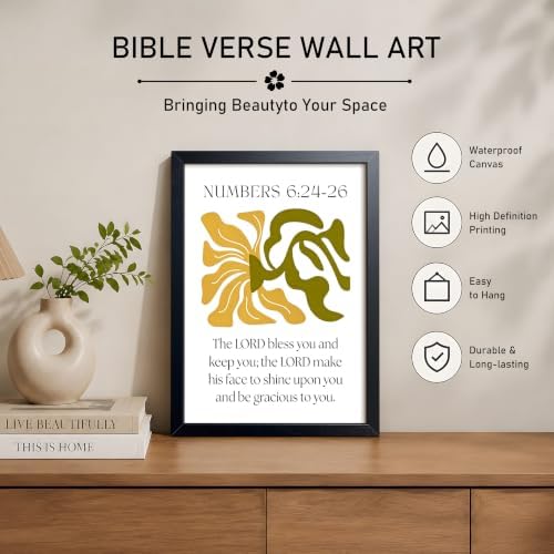 Framed Numbers 6:24-26 Bible Verse Wall Art, Christian Floral Canvas Wall Decor Painting, Boho Religious Inspirational Scripture Print Poster Picture for Living Room Bedroom Prayer Room Home Decor 16x24 Inch