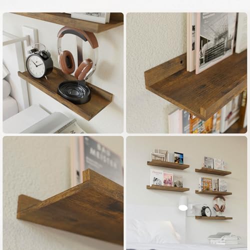 RICHER HOUSE 3-Set Floating Shelves with Lip, Brown Small Wall Shelf, 16In