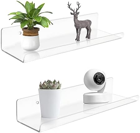 ROYALITA 2-Pack Small Acrylic Shelves Wall Mounted, 12 in Display Shelves