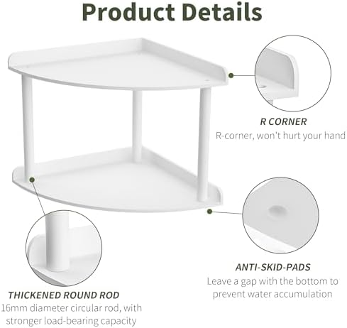 Sezanrpt 2 Tier Acrylic Corner Shelf Organizer Storage 9.5x9.5x8 Inch, White Countertop Corner Shelf for Bathroom, Kitchen, Bedroom, Office, Study Room