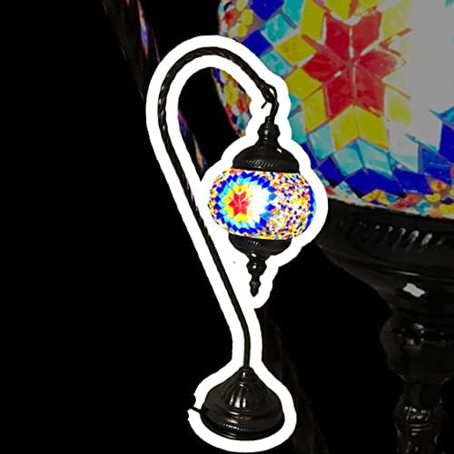 SILVERFEVER Handcrafted Mosaic Turkish Lamp Moroccan Glass Table Desk Bedside Light Bronze Base with E12 Bulb (Red Yellow Starburst Latter)