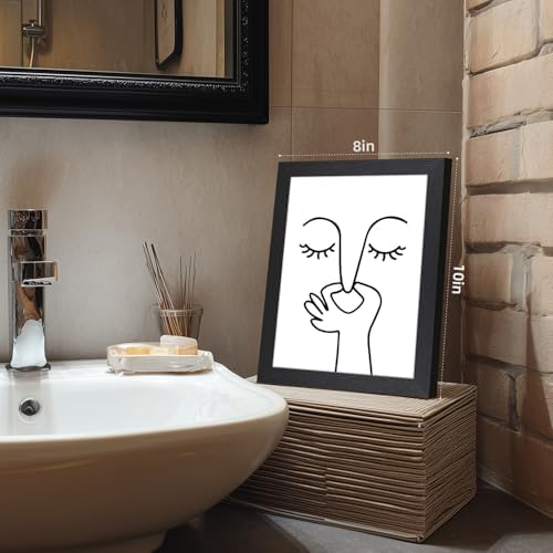 Cyebmo Funny Bathroom Wall Art, Minimalist Black and White Bathroom Picture Wall Decor, Toilet Pinching Nose Art Print for Restroom Guest BathRoom Wood Framed Ready to Hang 8x10 Inch