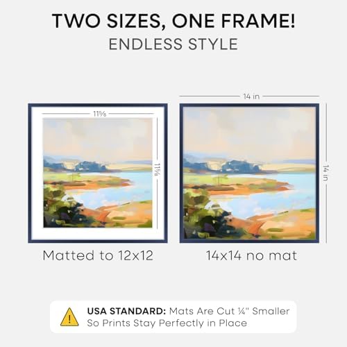 Homeforia 14x14 Blue Picture Frame, High-End Metal, 12x12 Mat, Glass