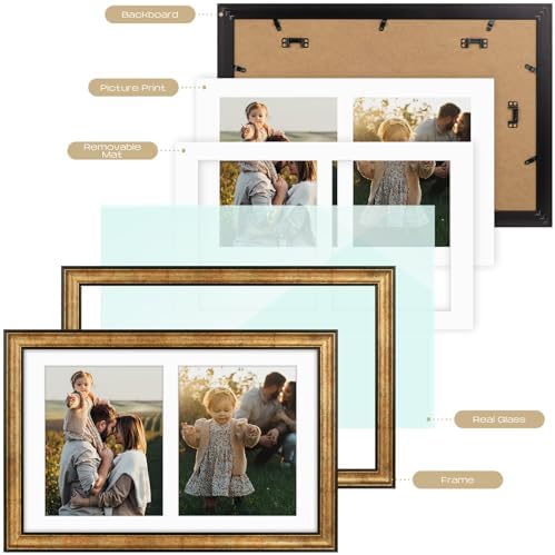 Golden State Art 12x19 Antique Gold Collage Frame Mat For (2) 8x10 Pictures
