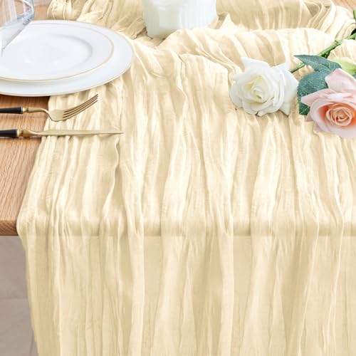 Wokceer Cheesecloth Table Runner Beige 10FT Boho Gauze Runner for Party