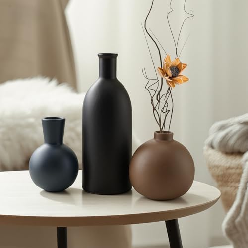 Small Ceramic Vase Set of 3, Boho Modern Flower Vase Room Decor, Farmhouse Decor, Vases for Your Kitchen, Bathroom, Bedroom, Living Room, Office&Shelf Centerpiece Table Decorations Multicolor - 346